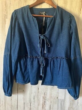 Velvet Heart Blue Denim Tie-Front Peplum Blouse